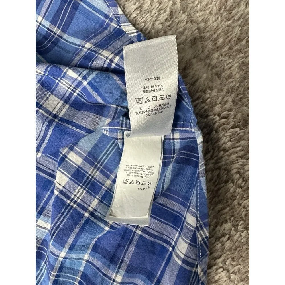 Ralph Lauren Performance Plaid Button-Down Shirt - Blue Kid's Size L 14-16